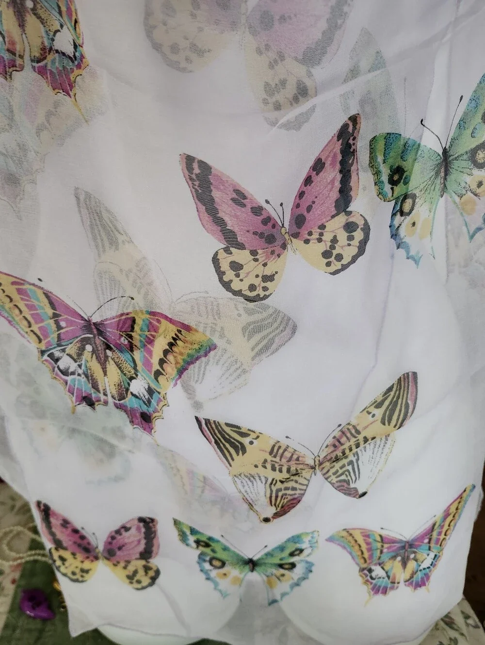 Light Purple Butterfly Print Silk Scarf 14x59